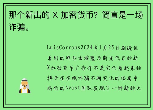 那个新出的 X 加密货币？简直是一场诈骗。
